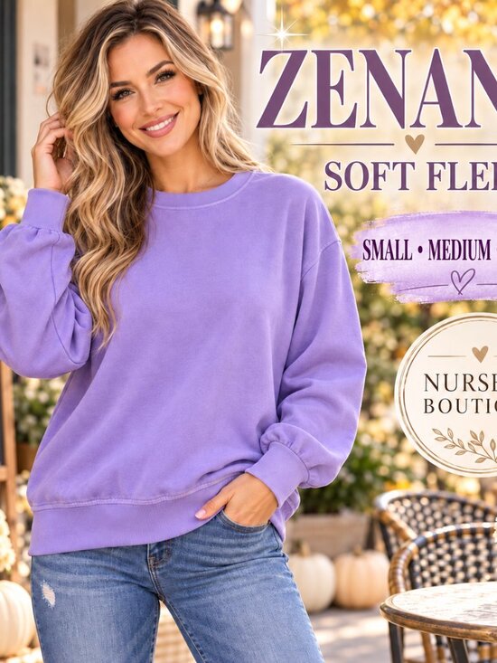 Zenana Tops - Zenana Soft Fleece Sweatshirt Small Light Plum Lavender Oversized Pullover